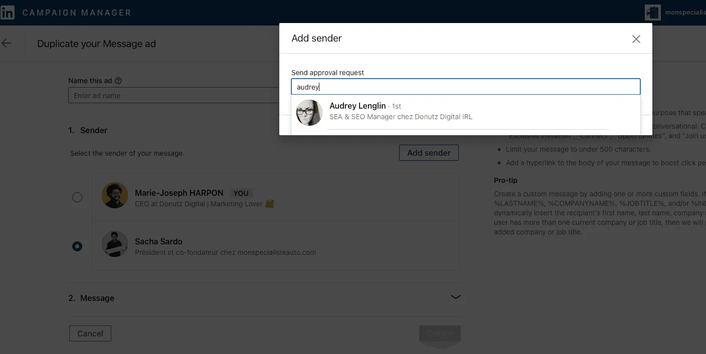 pop-up linkedin inmail