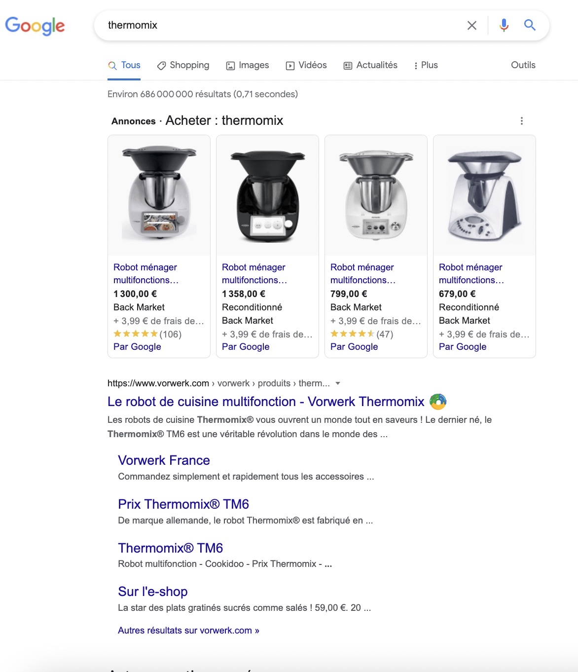 Exemple résultats avec les annonces google shopping ads