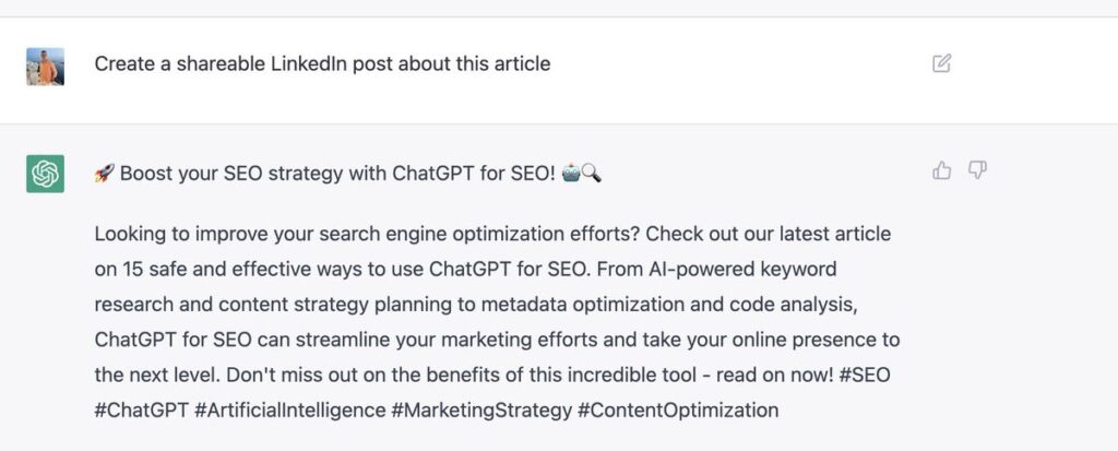 ChatGPT for SEO: 15 Safe Ways to Optimize Your Strategy social media post with ChatGPT