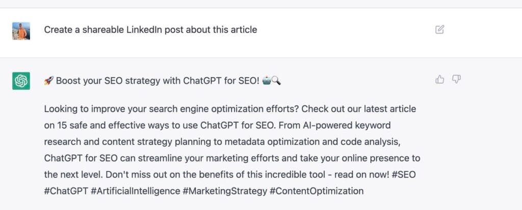 ChatGPT for SEO: 15 Safe Ways to Optimize Your Strategy social media post with ChatGPT